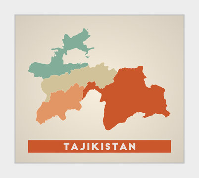 Tajikistan poster. Map of the country with colorful regions. Shape of Tajikistan with country name. Awesome vector illustration.