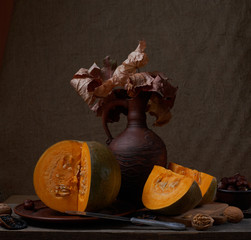Still life harvest with pumpkins and gourds for Thanksgiving