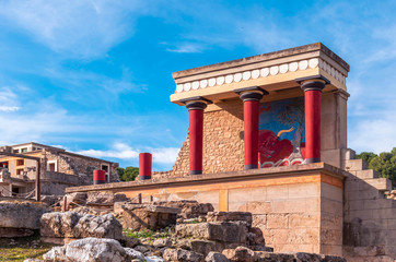 View at the ruins of the famous Minoan palace of Knossos ,the center of the Minoan civilisation and...