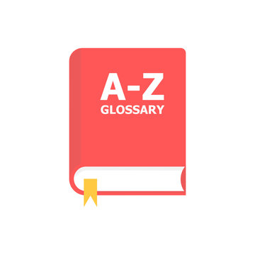 The red book A-Z Glossary is depicted on a white background, and the text is to the left.