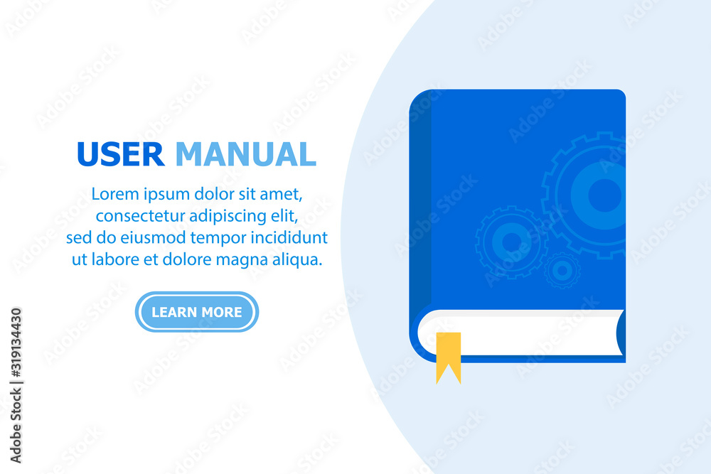 Aufkleber the blue book user manual is depicted on a white background. to the left is the text and the bottom 