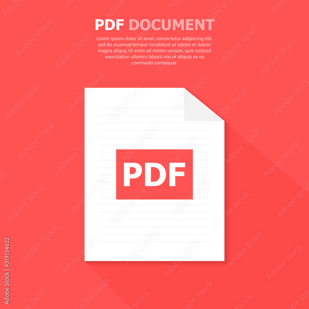 Poster the pdf white file is located on a red background. a document for general use. computer file. above,