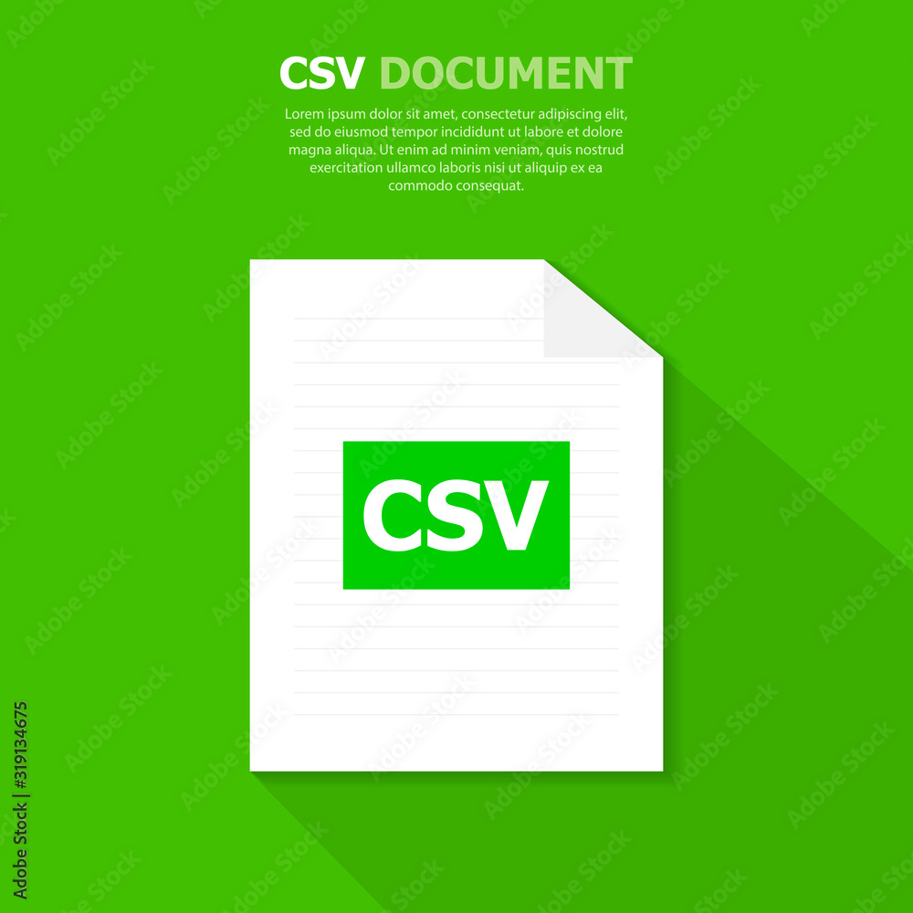 Poster the csv white file is located on a green background. a document for general use. computer file. abov