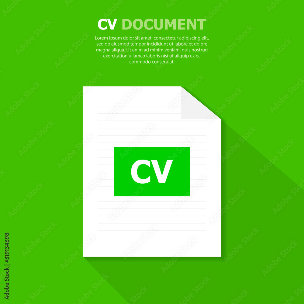 Poster the cv white file is located on a green background. a document for general use. computer file. above