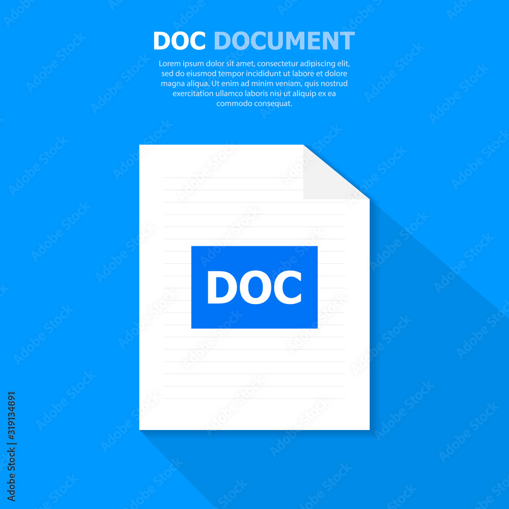 Aufkleber the doc white file is located on a blue background. a document for general use. computer file. above