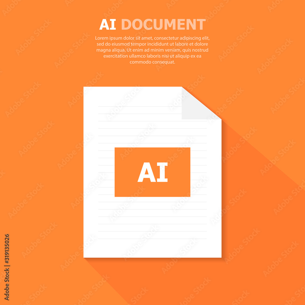 Poster the ai white file is located on a orange background. a document for general use. computer file. abov