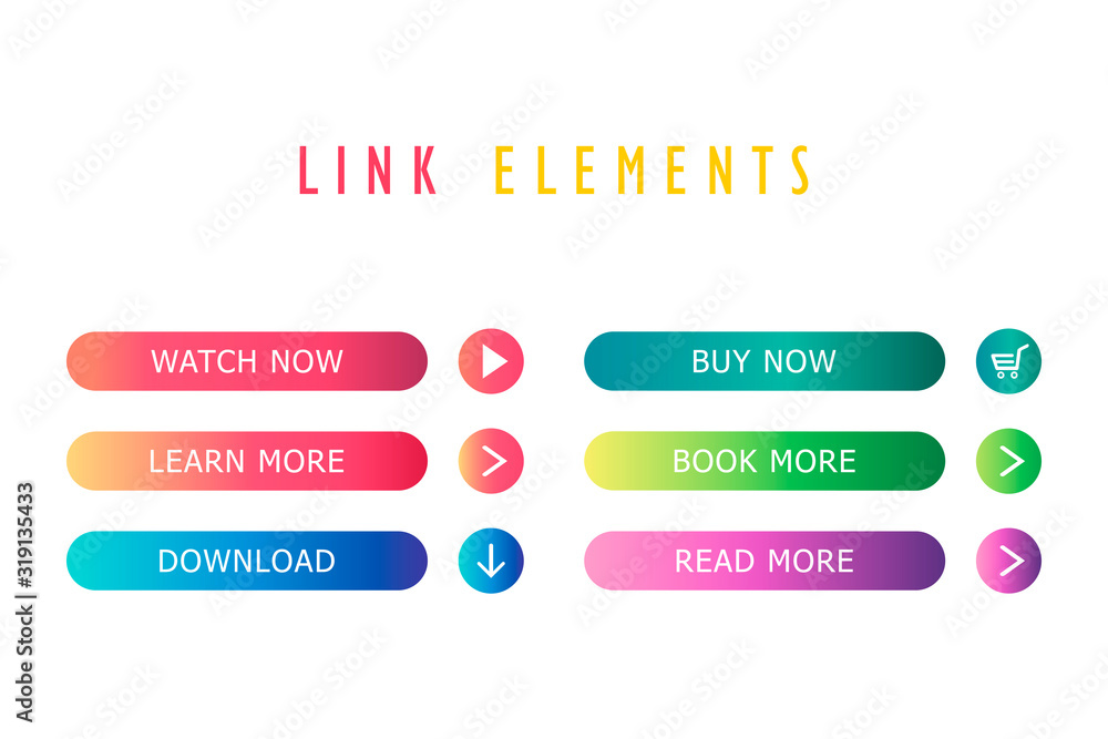 Aufkleber multi-colored link elements are displayed on the left side. each element consists of a gradient.