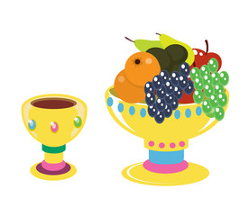 Ripe fruits and drink on a white background. Illustration.