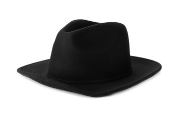 Black hat isolated on white. Stylish accessory