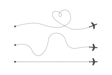 Three routes of the black plane are depicted on a white background.