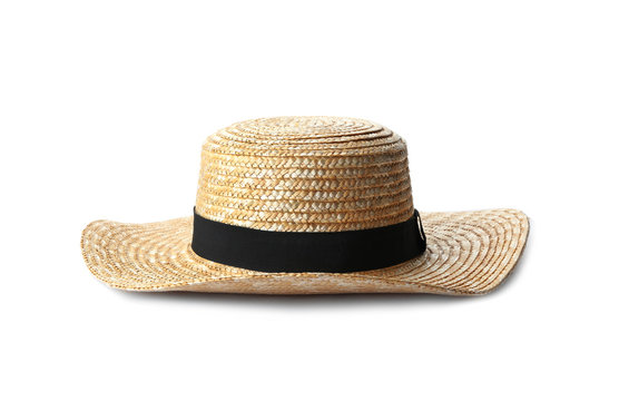 Straw hat isolated on white. Stylish accessory