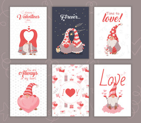 Set of cards for Valentine's Day. Lovers gnomes