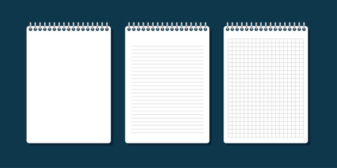 Three different notebooks in a cell, in a line and plain, a picture on a blue background. Three are arranged vertically.