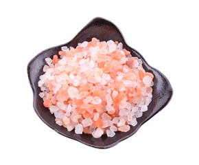 Pink salt on a white background