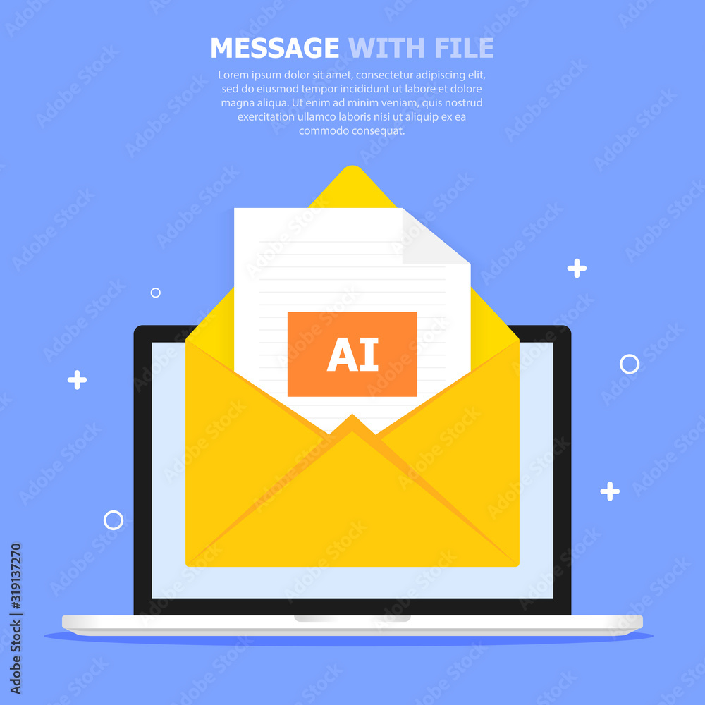 Aufkleber the file is ai that came with a message on the computer screen. blue background. white text.