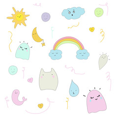 Cute kawaii doodle set