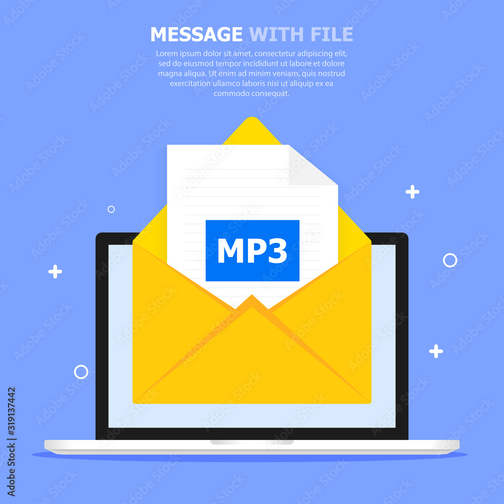 Poster the file is mp3 that came with a message on the computer screen. blue background. white text.