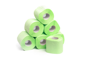 Green toilet paper. Shot on white background. - Image