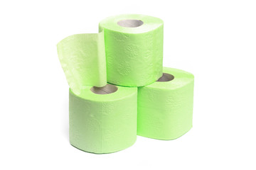 Green toilet paper. Shot on white background. - Image