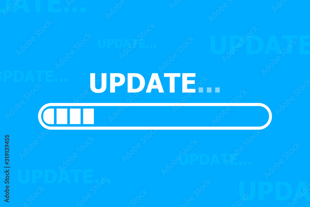 Aufkleber an upgrade tape is displayed on the blue background. on the background of many transparent objects.