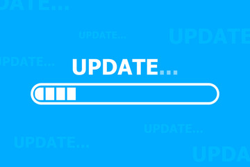 An upgrade tape is displayed on the blue background. On the background of many transparent objects.