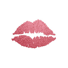 Rose Gold lips. Golden Lip icon with glitter effect, red lipstick kiss isolated on white background. Vector illustration.