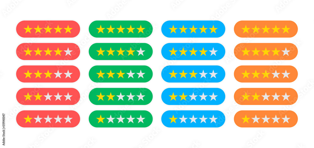 Poster four columns of different colors with different rating indicators are depicted on a white background