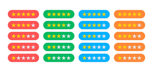 Four columns of different colors with different rating indicators are depicted on a white background.