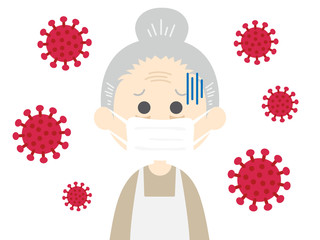ウイルス感染した年配女性のイラスト