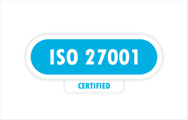 A blue object with the inscription iso 27001 is depicted on a white background.