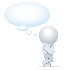 Cute little white Simplified man try to think for a good creative idea solution