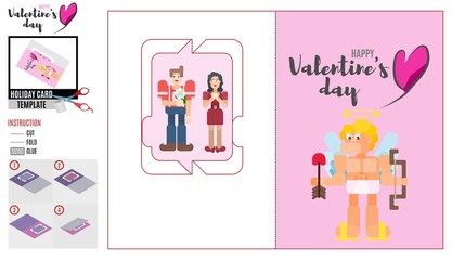 pink card template. young people on a date