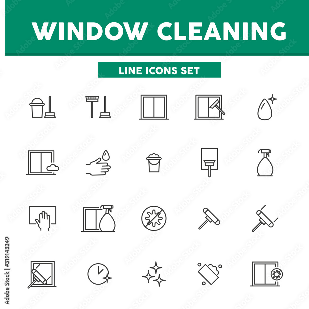Poster window cleaning simple set line icons. vector illustration symbol elements for web design..