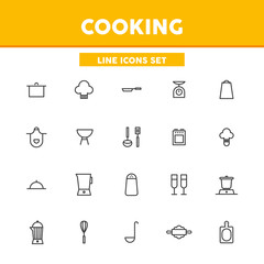 Cooking simple set line icons. Vector illustration symbol elements for web design.