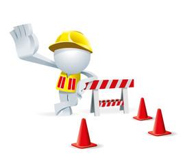 Cute little white Simplified man stop you at the under construction site