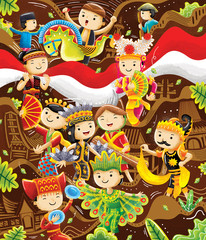Obraz na płótnie Canvas Illustration of indonesian culture character with cartoon style.