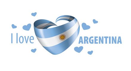 National flag of the Argentina in the shape of a heart and the inscription I love Argentina. Vector illustration
