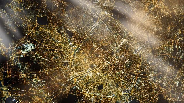 Paris at Night from Space. Satellite View. Elements of this Video furnished by NASA. 