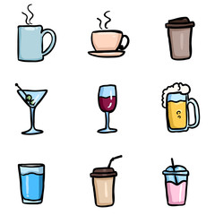Vector Set of Color Drinks Icons.