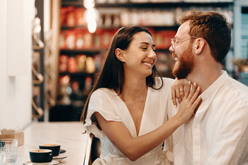 Loving couple in a coffee shop