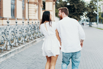 Couple in love walking in the city