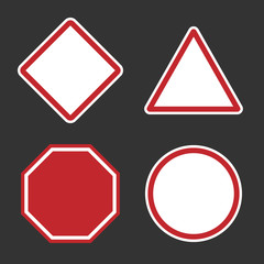 danger or roadsign blank signs, empty red caution sign set