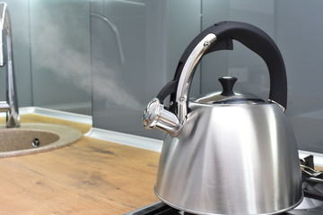 Modern Steel Kettle in the kitchen