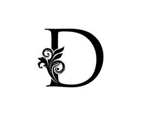 Elegant D Letter Swirl Logo. Black D With Classy Leaves Shape design perfect for fashion, Jewelry, Beauty Salon, Cosmetics, Spa, Hotel and Restaurant Logo. 