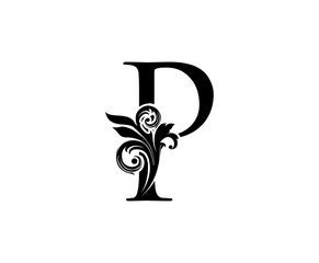 Elegant P Letter Swirl Logo. Black P With Classy Leaves Shape design perfect for fashion, Jewelry, Beauty Salon, Cosmetics, Spa, Hotel and Restaurant Logo. 