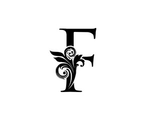 Elegant F Letter Swirl Logo. Black F With Classy Leaves Shape design perfect for fashion, Jewelry, Beauty Salon, Cosmetics, Spa, Hotel and Restaurant Logo. 