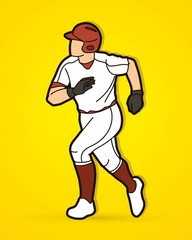 Baseball player action cartoon sport graphic vector.