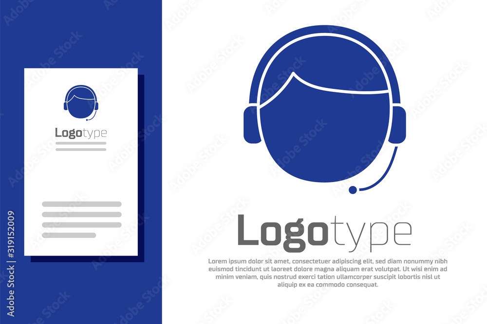 Poster blue man with a headset icon isolated on white background. support operator in touch. concept for ca