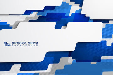 Abstract gradient blue tech shape design with black halftone decorative pattern background. illustration vector eps10