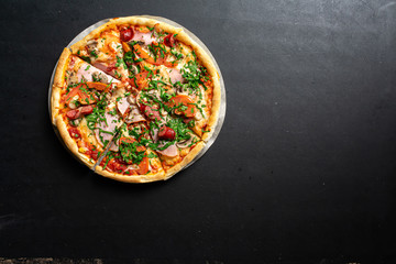 pizza on the table. Pepperoni Pizza with Mozzarella